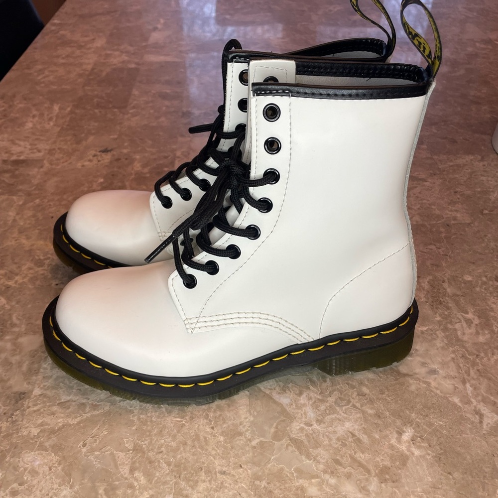 Dr. Martens White Leather Moto Boots